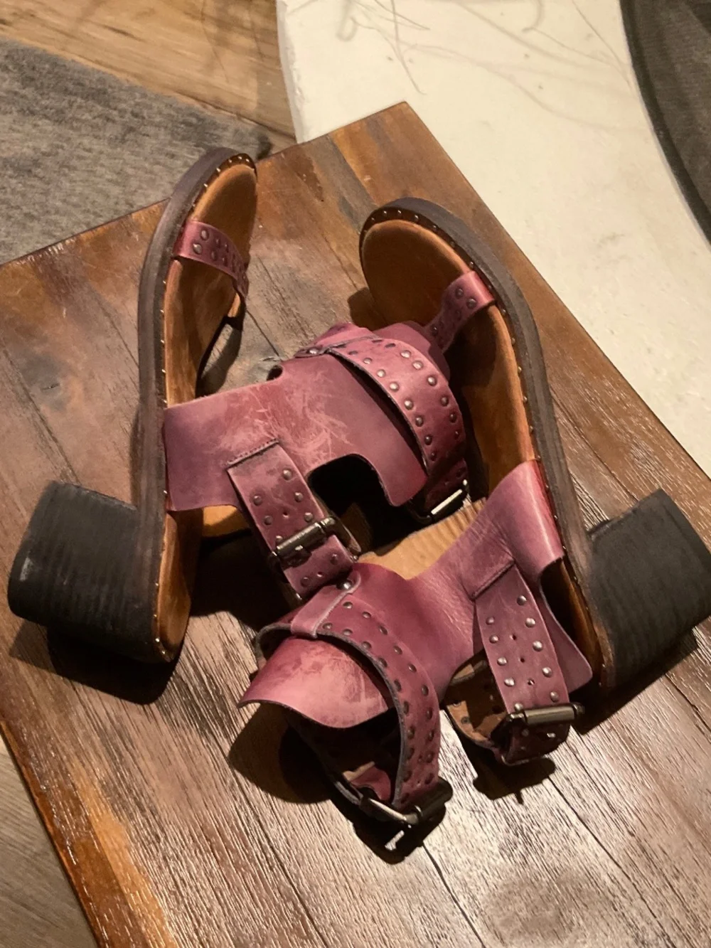 Free People Happiness Plum/Purple Leather Sandals Size EU 37.5/US 7